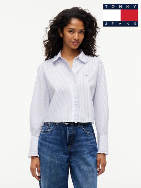 Blue - Tommy Jeans Relaxed Fit Ruffle Poplin Shirt
