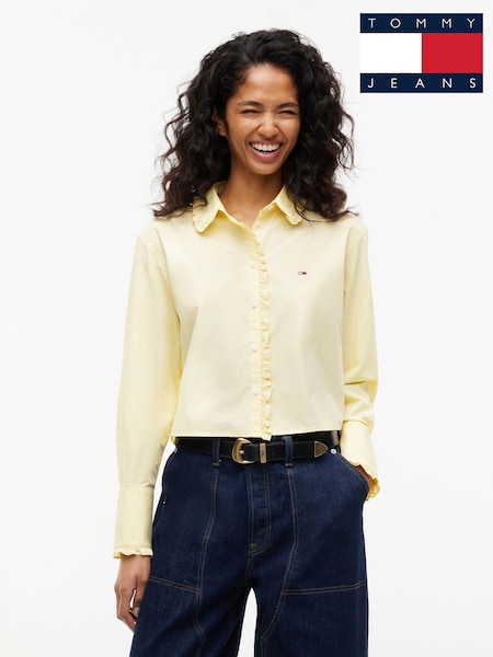 Yellow - Tommy Jeans Relaxed Fit Ruffle Poplin Shirt