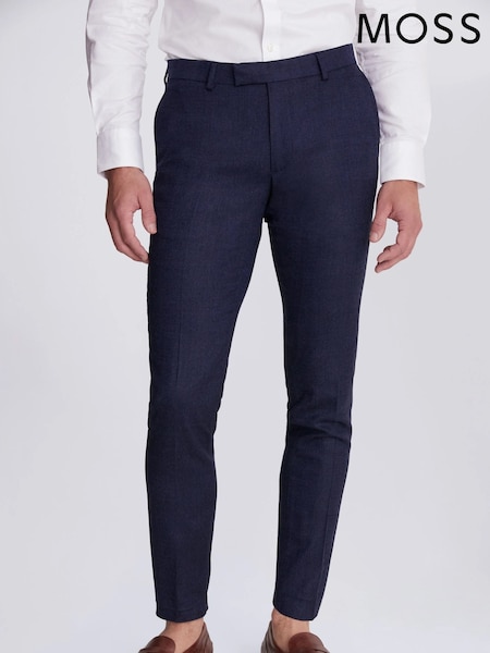 MOSS Blue Slim Fit Blue Twisted Trousers (657811) | £90