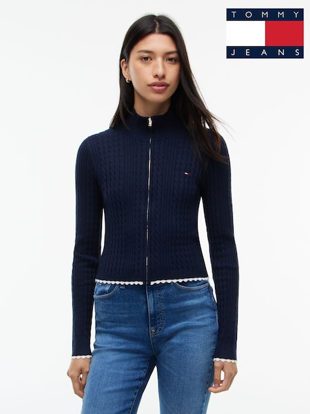 Blue - Tommy Jeans Micro Cable Knit Slim Zip-thru Jumper