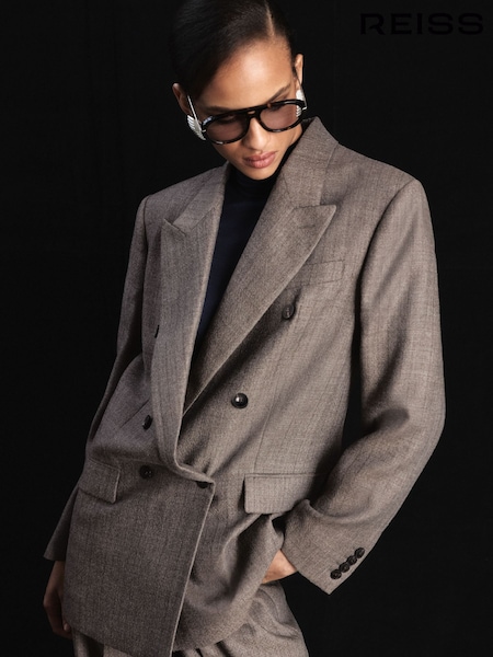 Grey - Atelier Grey Wool Woven Relaxed Double-breasted Blazer