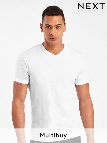 White Slim Fit Essential V-Neck T-Shirt (658716) | £8