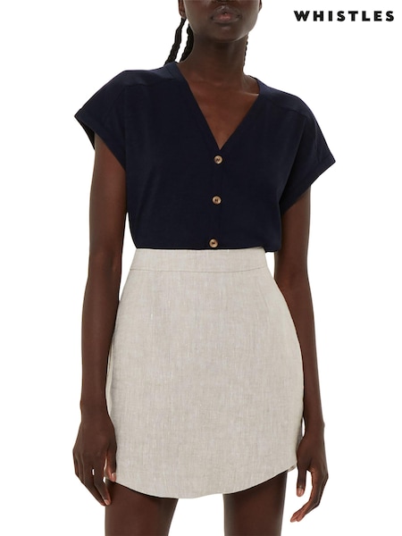 Whistles Blue Aubrie Button Through 100% Cotton Top (658781) | £55