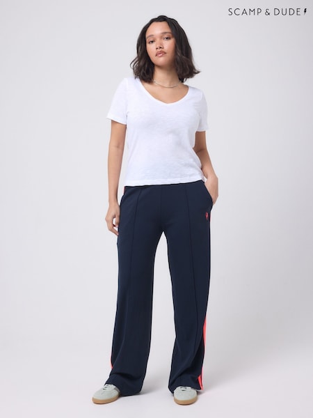 Blue - Scamp & Dude Side Stripe Wide Leg Jersey Trousers