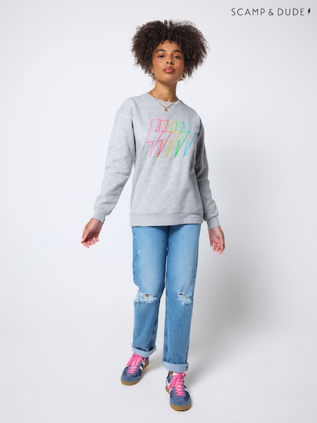 Grey - Scamp & Dude Multi Bolt Oversized Sweatshirt