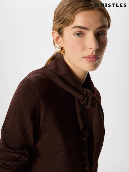 Brown - Whistles Crew Neck Scarf Cardigan