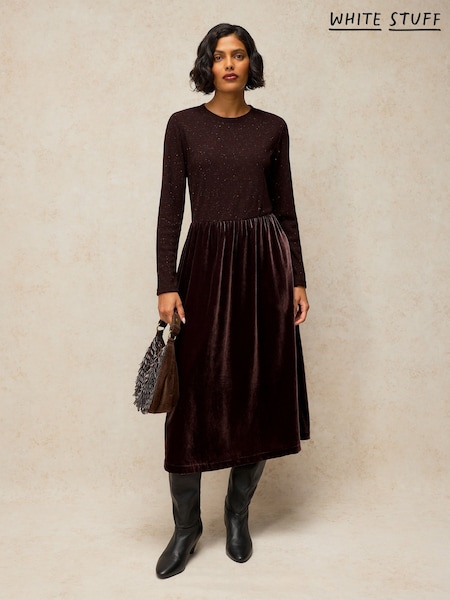 Brown - White Stuff Vice Velvet Mix Dress