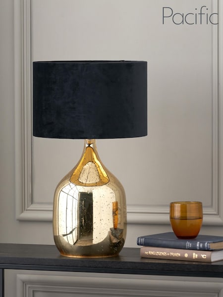 Pacific Champagne Gold Stellar Glass Dual Light Table Lamp (659658) | £100