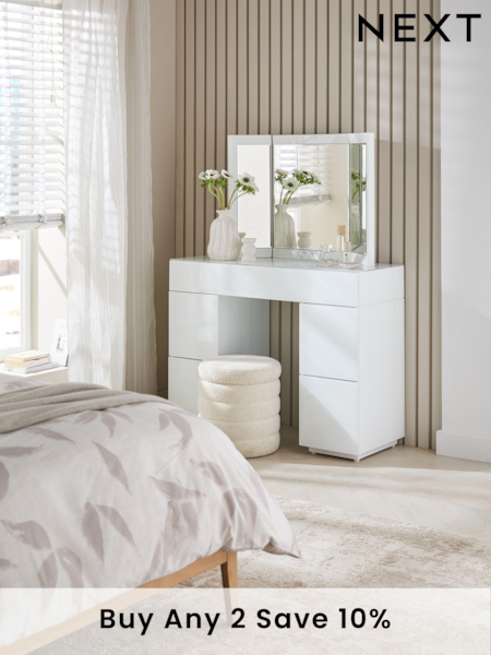 White Sloane Glass Collection Luxe 5 Drawer Console Dressing Table (660079) | £599