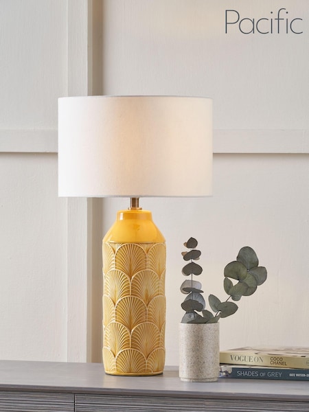 Pacific Yellow Bethan Embossed Ceramic Table Lamp (660482) | £60