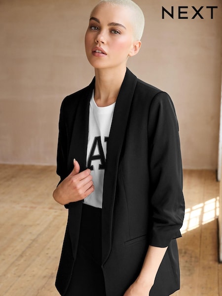 Black Relaxed Ruched Sleeve Blazer (660820) | £44