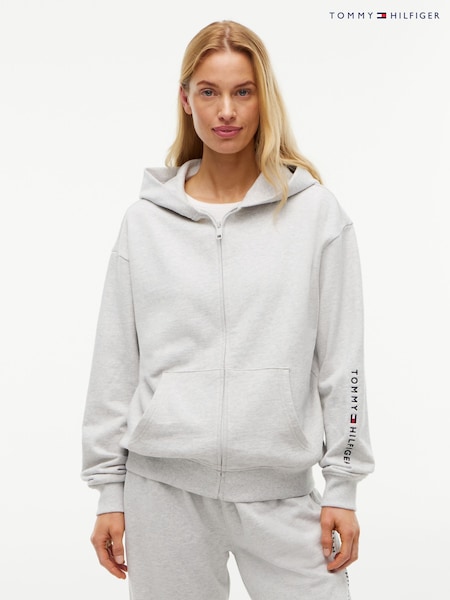 Light Grey - Tommy Hilfiger Essential Terry Relaxed Zip-thru Lounge Hoodie