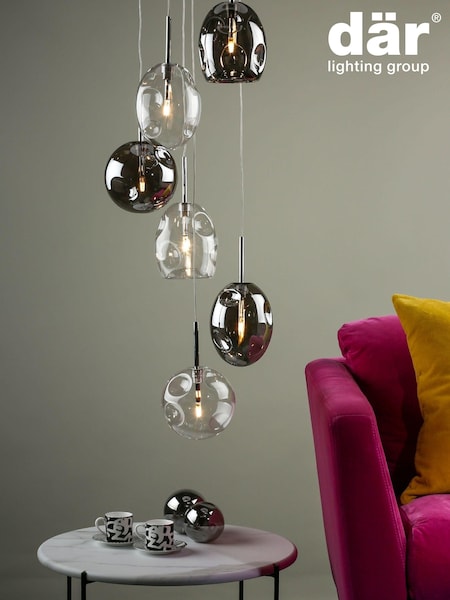 Dar Lighting Silver Quinn 6 Light Ceiling Light Pendant (661202) | £165