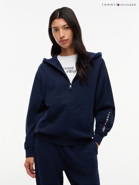 Blue - Tommy Hilfiger Essential Terry Relaxed Zip-thru Lounge Hoodie