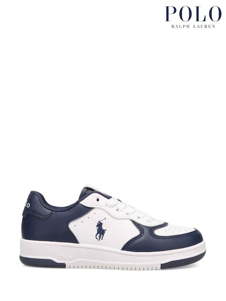 Polo Ralph Lauren White/Blue Kids Masters Court Trainers (661309) | £85
