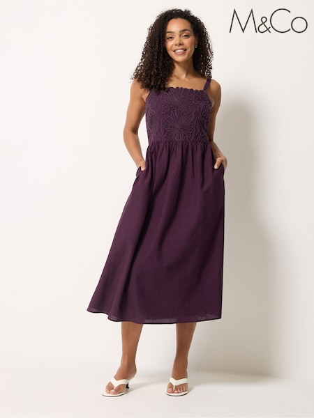 Purple - M&co Linen Blend Cornelli Dress