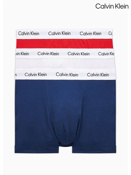 Calvin Klein Red/Blue/White Classic Stretch Trunks 3 Pack Boxers (662537) | £42