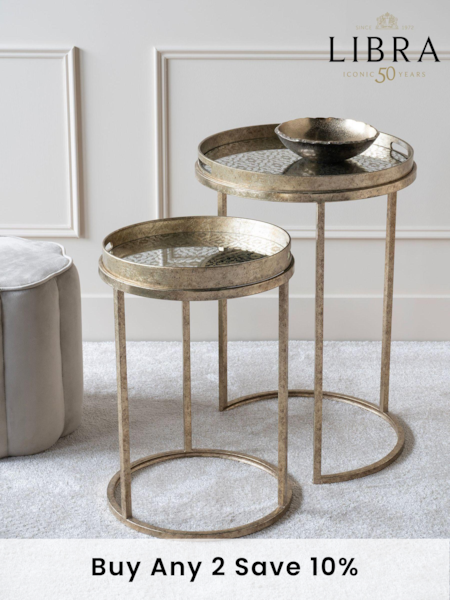 Libra Interiors Gold Vienna Antique Diamond Set Of 2 Side Tables (662622) | £275