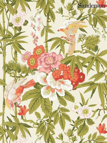Sanderson Red Bamboo  Birds 10.05M Wallpaper (663097) | £132