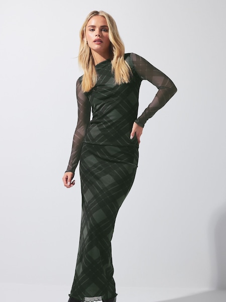PixieGirl Petite Green Checked Maxi Mesh Skirt (663253) | £29