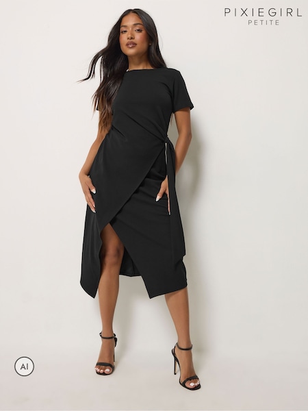 Black - Pixiegirl Petite Knot Detail Midi Dress