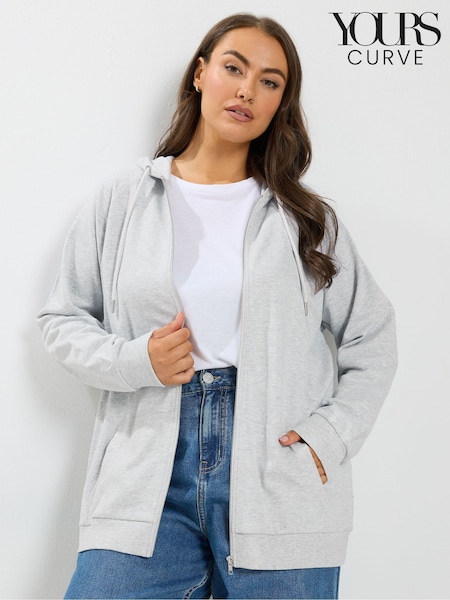 Grey - Yours Curve Zip Through Raglan Hoodie