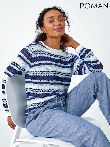 Roman Blue Stripe Print Stretch Knit Jumper (665121) | £32