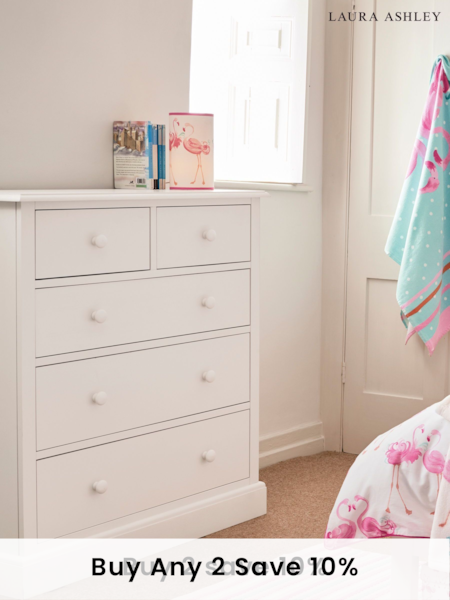 Laura Ashley Cotton White Ashwell Chest of 5 Drawers (665135) | £775