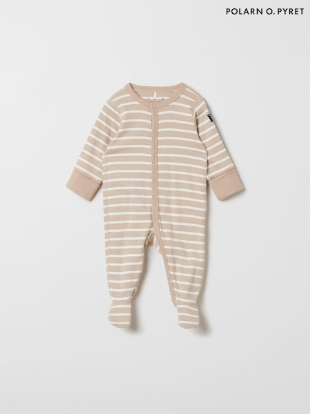 Polarn O. Pyret Brown Organic Cotton Striped Sleepsuit (665874) | £24