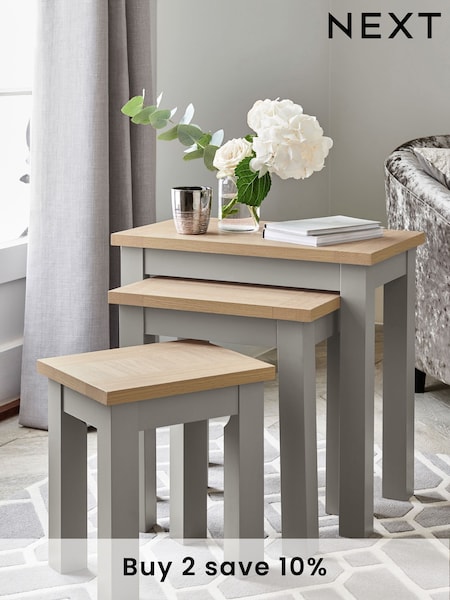 Dove Grey Malvern Oak Effect Rectangle Set of 3 Nest of Tables (666158) | £199