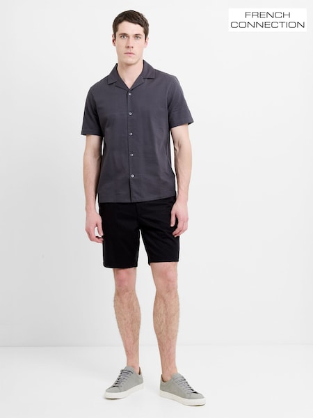 Grey - Regular French Connection Textured Revere Collar Button Short Sleeve Shirt