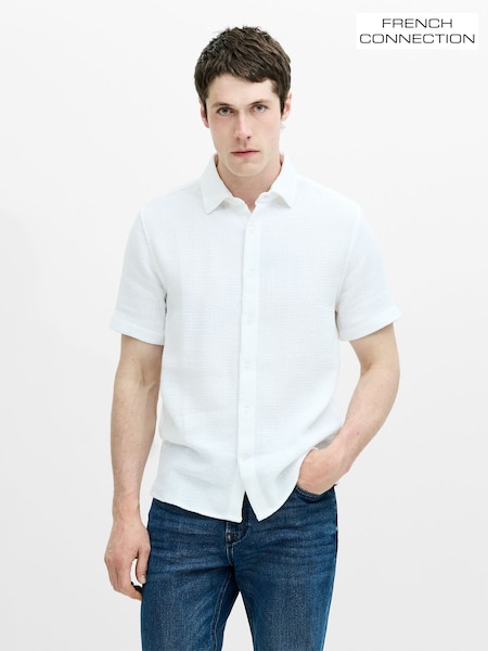White - Regular French Connection Short Sleeve Open Weave Button-through Shirt