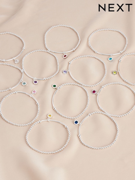 Sterling Silver Hexagon Birthstone Beady Bracelet (667695) | £24