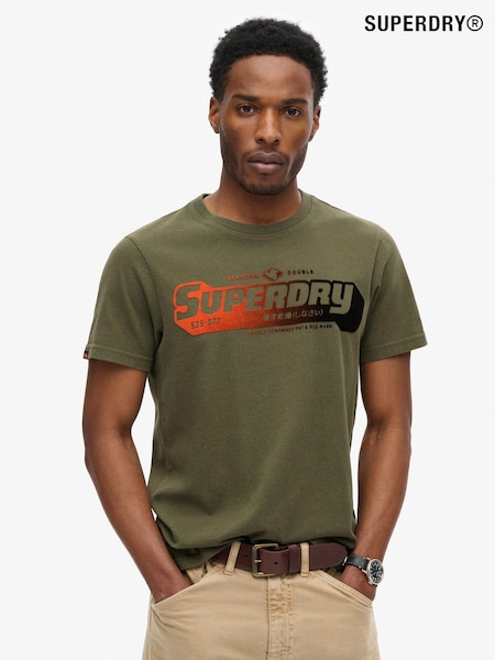 Superdry Khaki Green Flocked Faded Graphic T-Shirt (668212) | £30