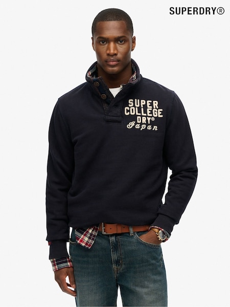 Superdry Eclipse Navy 2 Vintage Athletic Henley 100% Cotton Jumper (668242) | £65