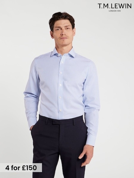 Blue - Slim Fit Tm Lewin Non-iron Regular Bengal Single Cuff Shirt