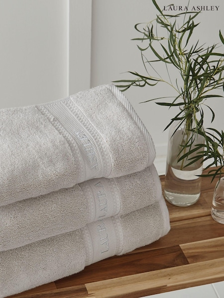 Laura Ashley Dove Grey Luxury 100% Cotton Embroidered Towel (670607) | £18 - £42