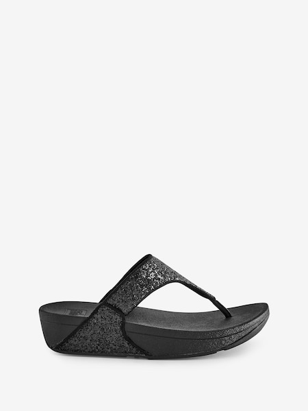 Fitflop Lulu Glitter Toe Black Thongs (671206) | £70