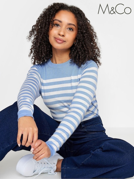 M&Co Blue Petite Long Sleeve Stripe Jumper (671637) | £29