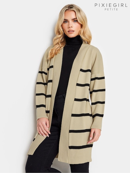 PixieGirl Petite Light Natural Stripe Midi Cardigan (671888) | £34