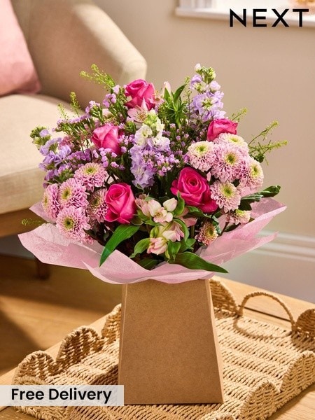 Pastel Pink Roses And Alstroemeria Gift Bag Bouquet
