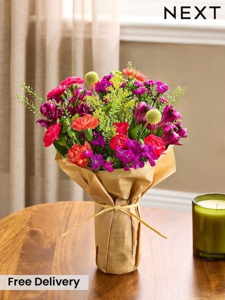 Purple Alstroemeria And Dianthus Posy Arrangement In Glass Jar