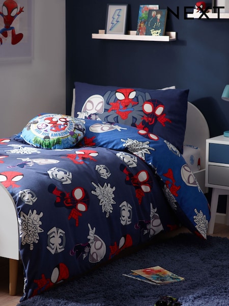 Blue Disney Spidey Supersoft Brushed 100% Cotton Duvet Cover and Pillowcase Set (672093) | £32 - £35