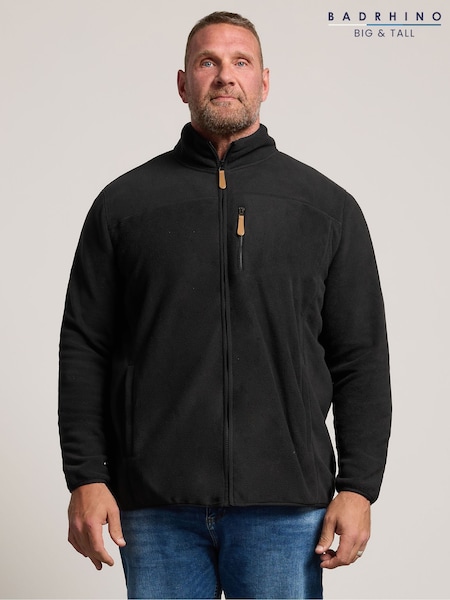 Black - Regular Badrhino Big & Tall Essential Zip Through Fleece