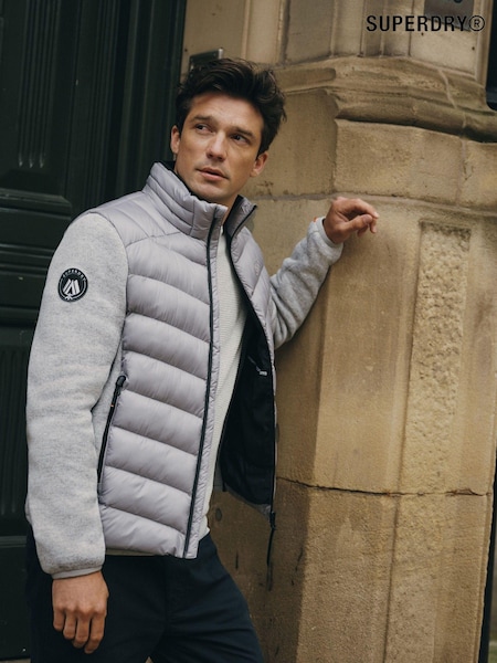 Superdry Grey Marl Storm Knit Hybrid Padded Jacket (672315) | £100