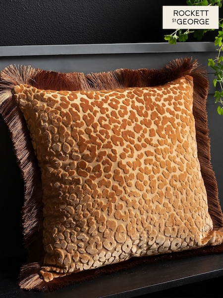 Rockett St George Leopard Love Cut Velvet Fringe Cushion