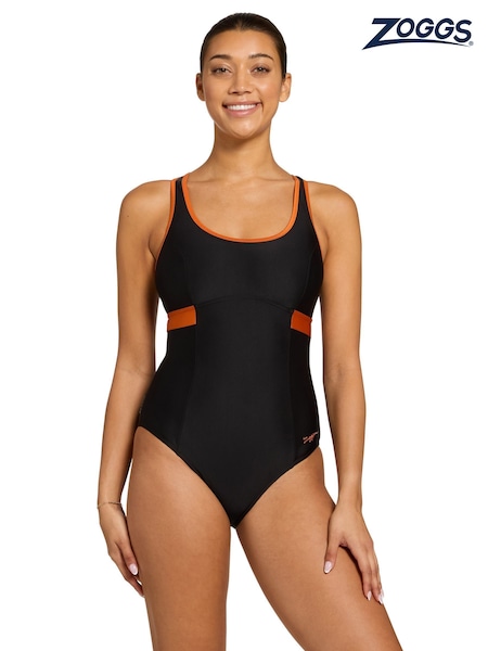 Black - Zoggs Crossback Swimsuit With Shelf Bra Lining