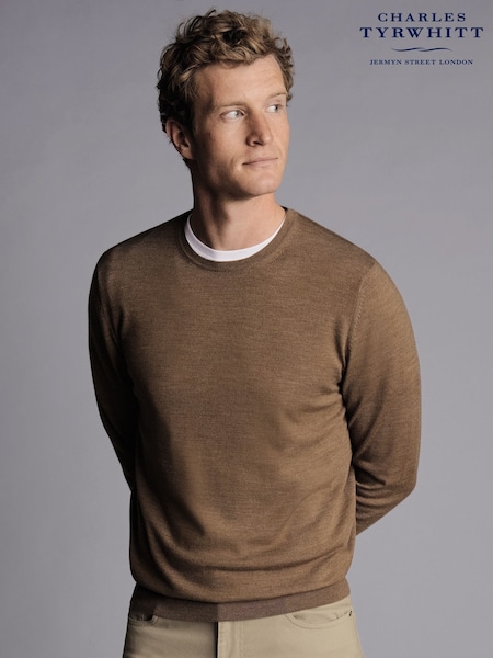 Charles Tyrwhitt Beige Brown Pure Merino Quarter Zip Jumper (673241) | £80