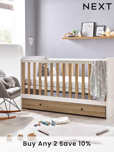 White/Wood Effect Parker Kids Nursery Convertible Cot Bed (673628) | £410