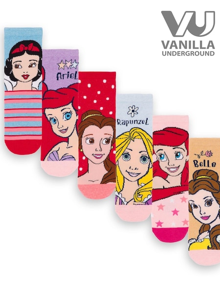 Vanilla Underground Pink Girls Disney Princess Socks 6 Pack (674532) | £14